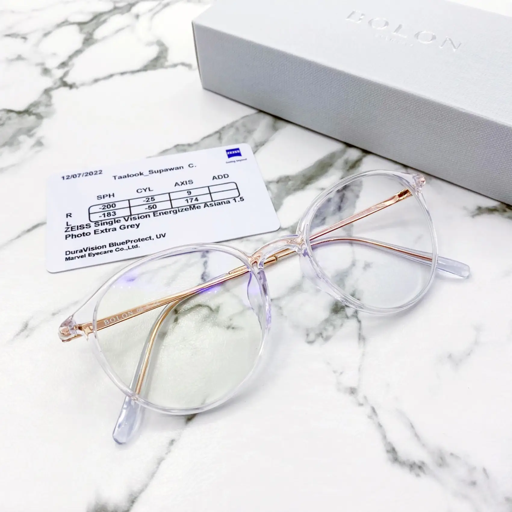 กรอบแว่น Bolon เลนส์ Zeiss EnergizeMe Single vision Asiana 1.50 Blueprotect Photofusion extra grey3