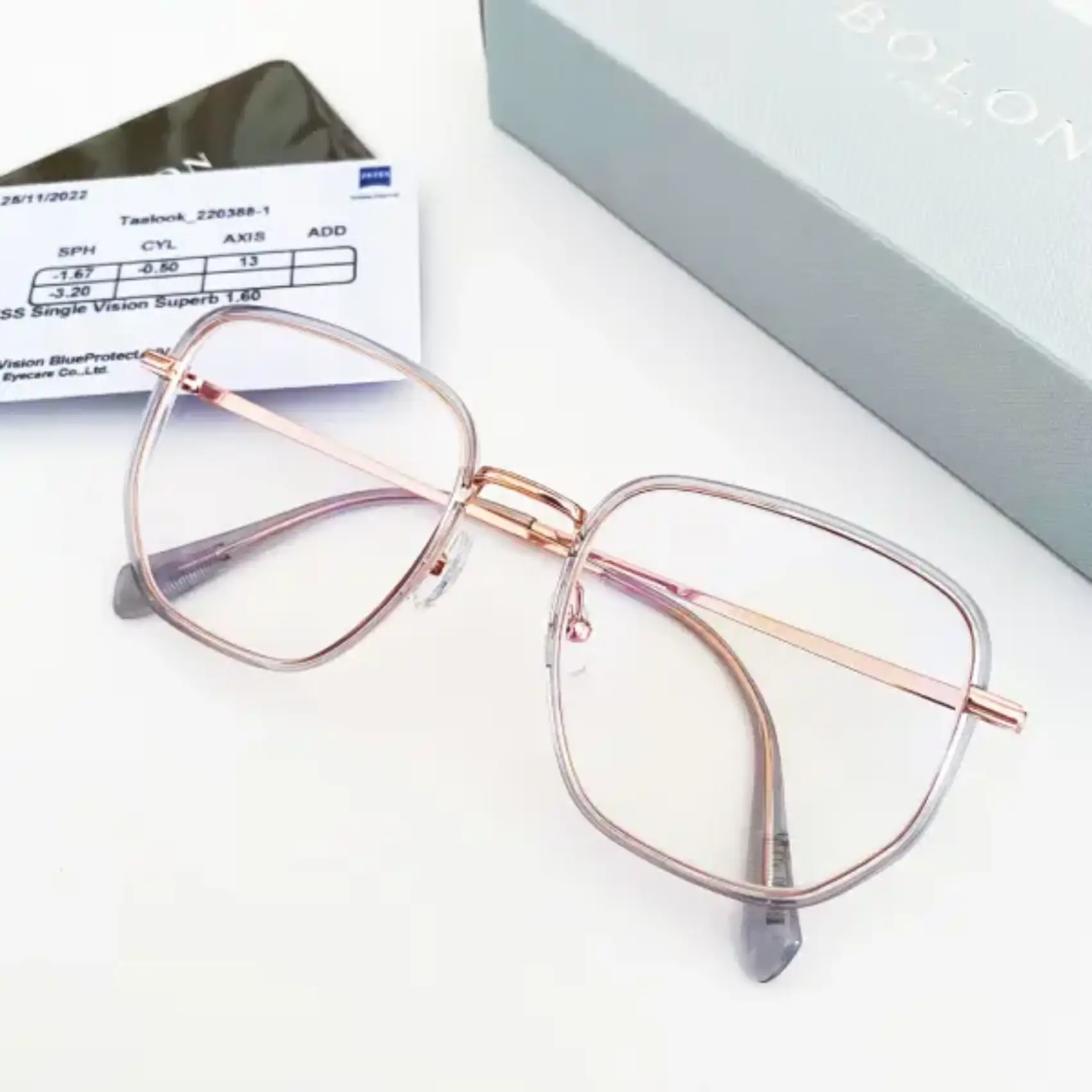 กรอบแว่น Bolon เลนส์ Zeiss Single Vision Rx 1.60 Superb DuraVision Platinum Blueprotect4