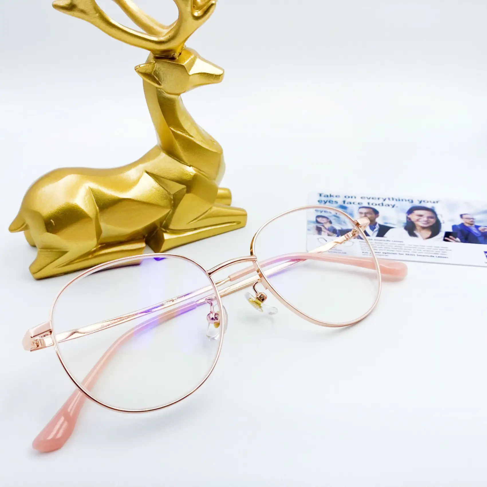 แว่นตา Jean Pucci สีชมพูโรสโกลด์ เลนส์ Zeiss BlueProtect สำหรับป้องกันแสงหน้าจอและแสงจ้า