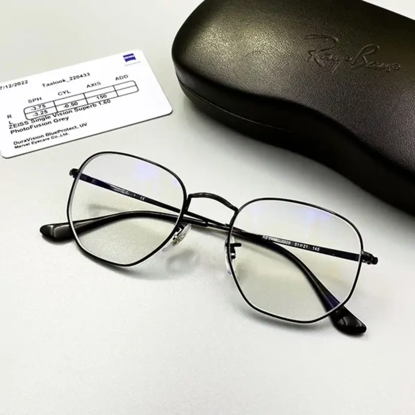 กรอบแว่น Rayban เลนส์ Zeiss 1.60 Single Rx Superb Blue protect + Photofusion Grey