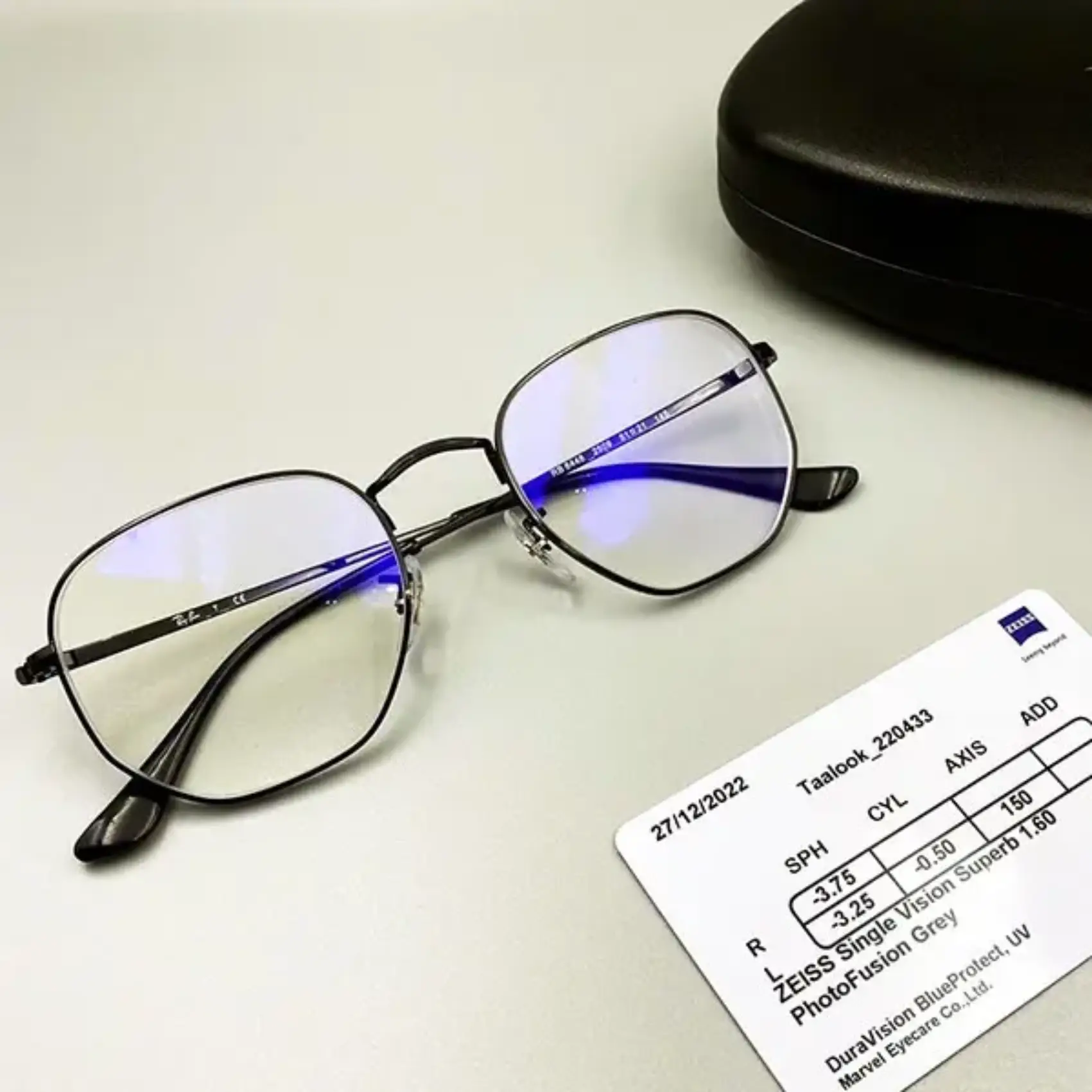 กรอบแว่น Rayban เลนส์ Zeiss 1.60 Single Rx Superb Blue protect + Photofusion Grey2