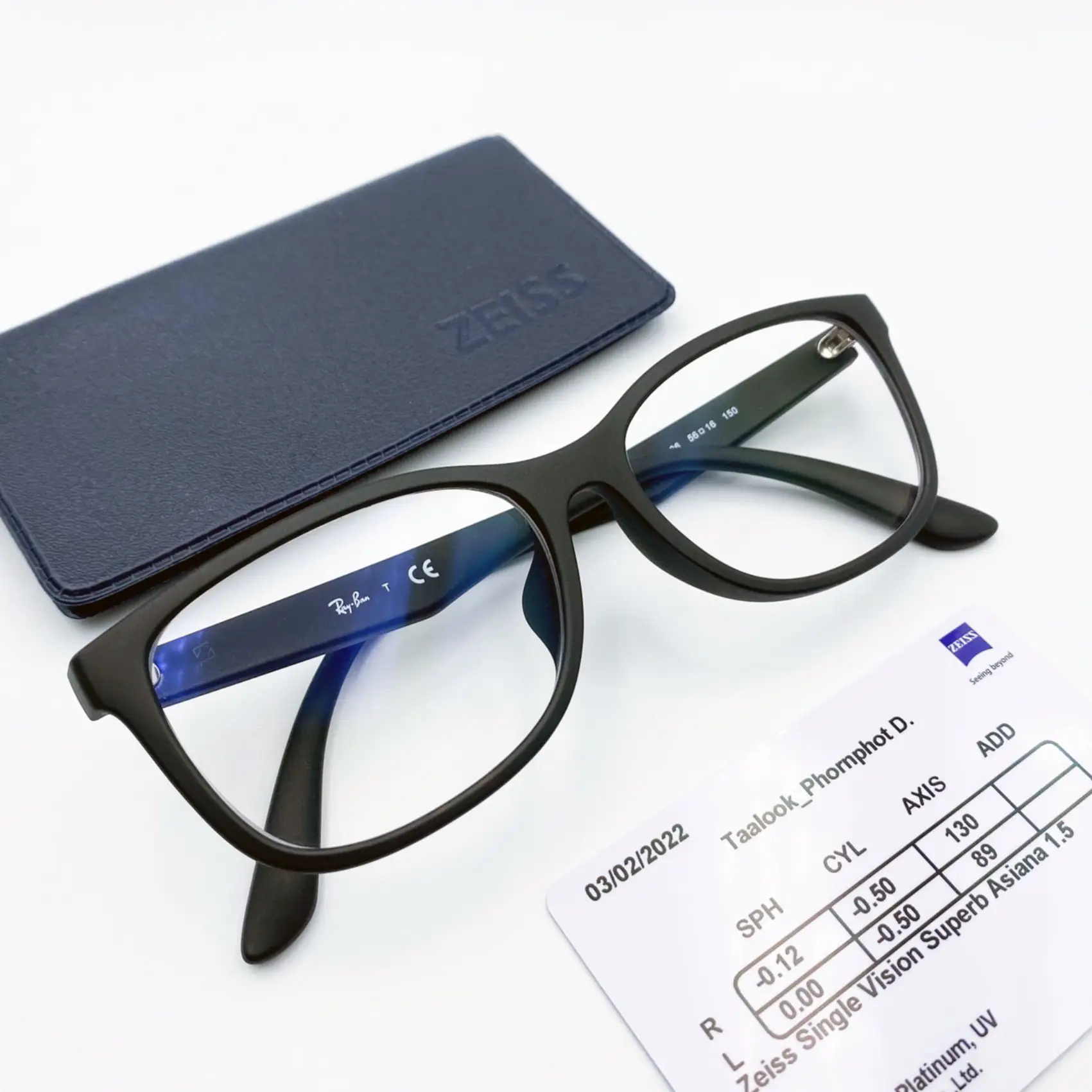 กรอบแว่น Rayban เลนส์ Zeiss Single Vision Rx 1.50 Superb Asiana DuraVision Platinum