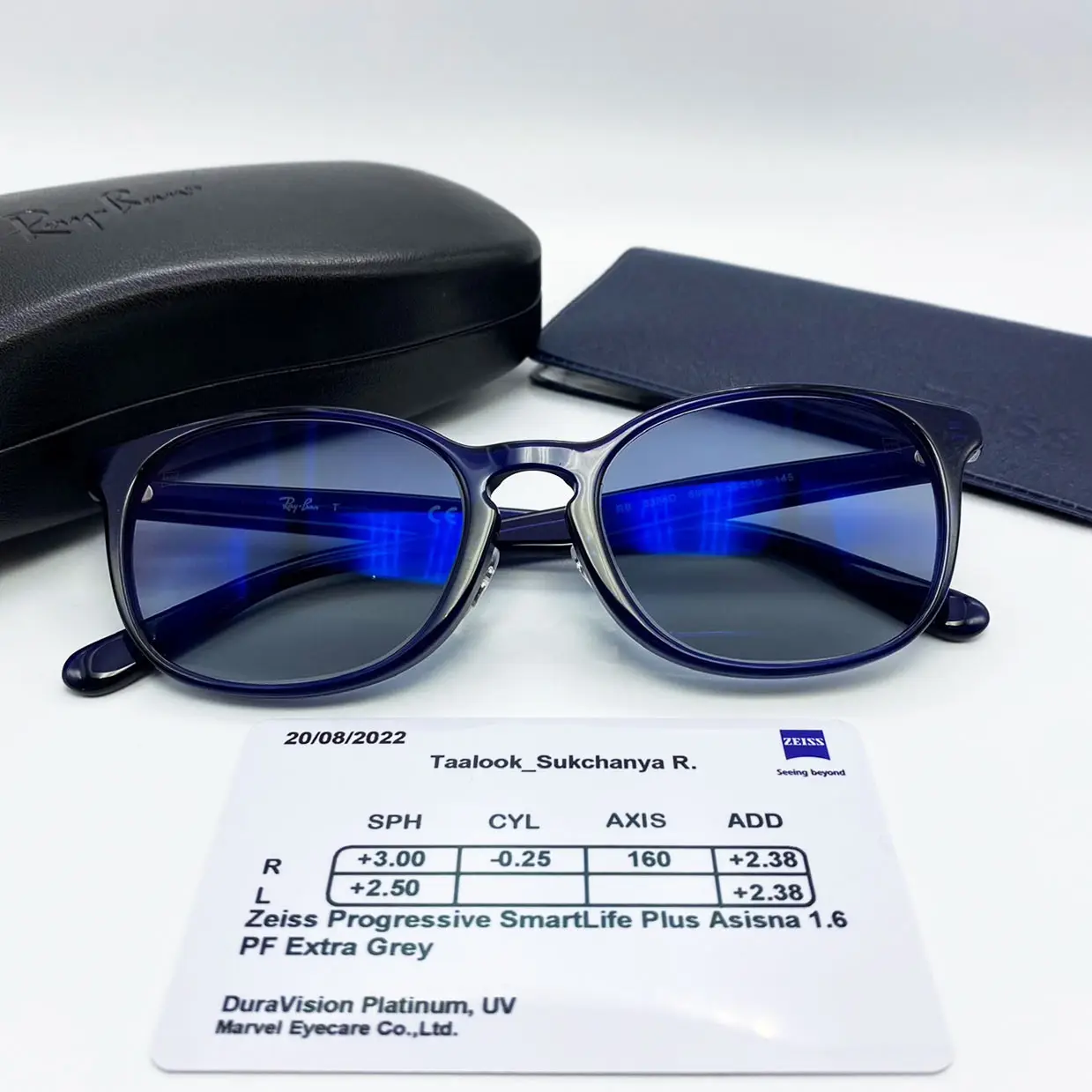 กรอบแว่น Rayban เลนส์ Zeiss Smartlife Plus asiana 1.60 Platinum Photofusion extra grey4