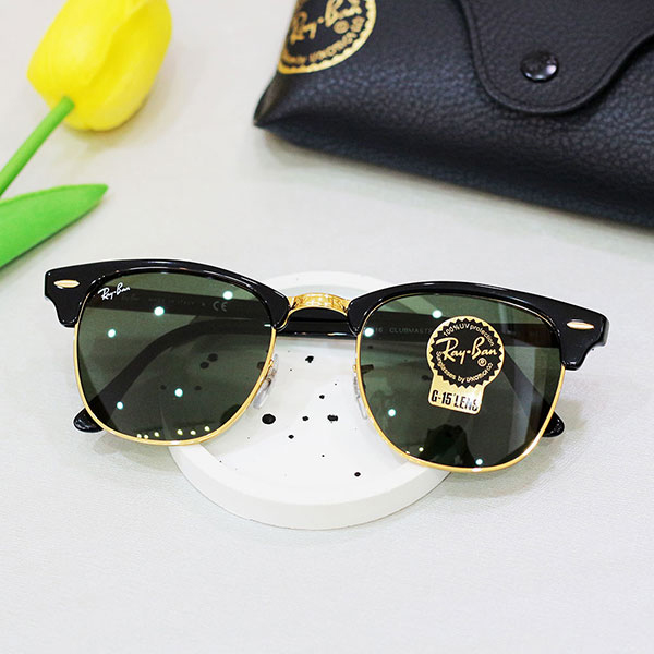 Ray-Ban Clubmaster black and gold frame with green G-15 lenses and case